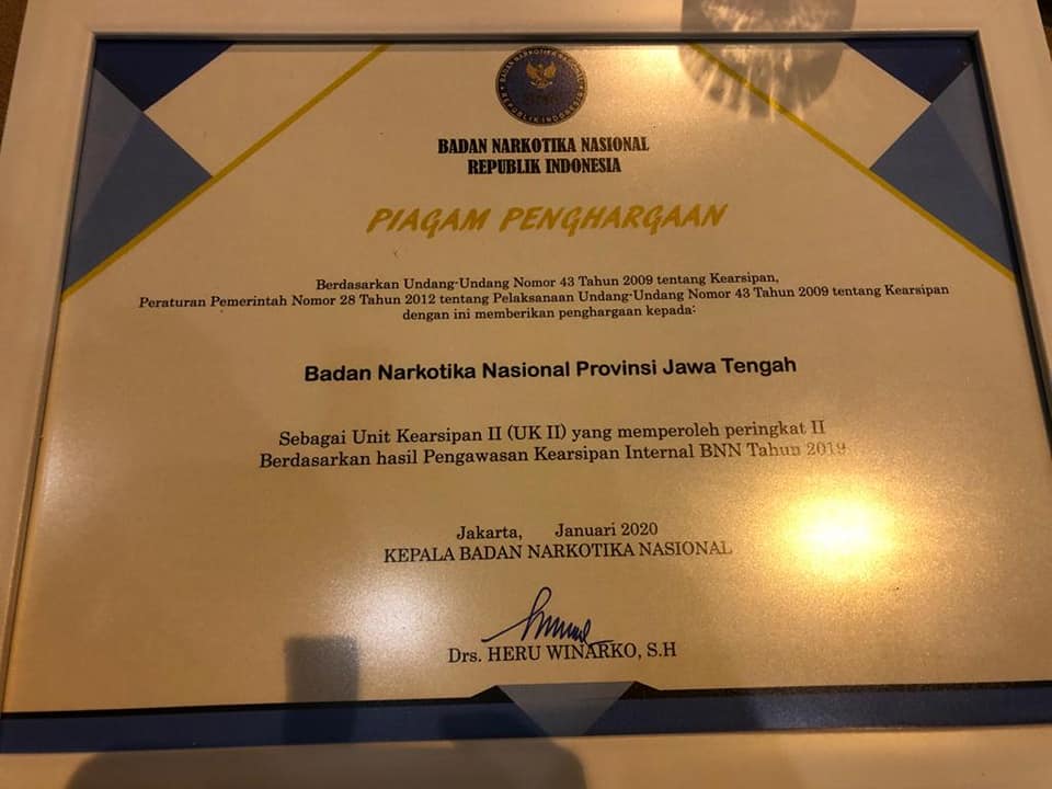 BNNP Jateng mendapat Penghargaan sebagai Unit Kearsipan ll (UK ll) BNNP Jateng mendapat Penghargaan sebagai Unit Kearsipan ll (UK ll)