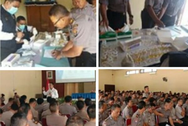 Tes Urine untuk Siswa Dikbangspes Gelombang II 2019 dilanjutkan Sosialisasi P4GN di Pusdik Binmas Polri Banyubiru Kabupaten Semarang