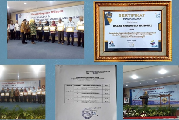 BNNP Jateng mendapat Penghargaan Indikator Kinerja Pelaksanaan Anggaran Terbaik Tahun 2019 dan Penyusunan Laporan Keuangan Tingkat UAPPAW Terbaik Tahun 2018